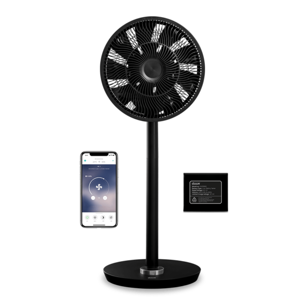 Front view of wireless Whisper Flex Smart fan in a black colour